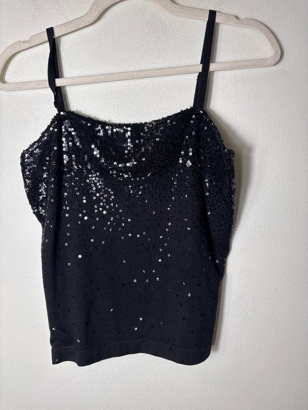 BCBG Black Sleeveless Sequin Knit Tank Sz 4